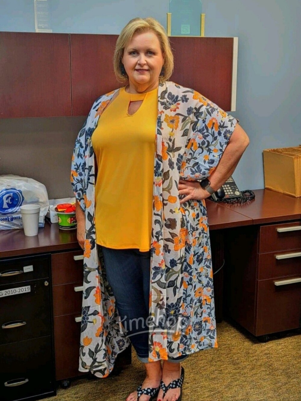 Lane Bryant Yellow Keyhole Top with Floral Duster